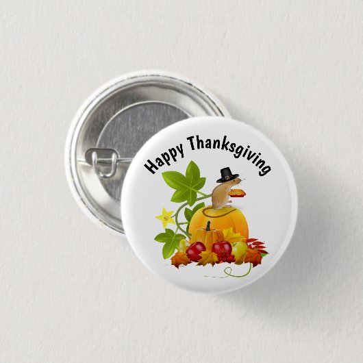 Prettig Thanksgiving met Cute Pilgrim Muis Ronde Button 3,2 Cm (Voorkant /achterkant)