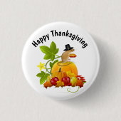 Prettig Thanksgiving met Cute Pilgrim Muis Ronde Button 3,2 Cm (Voorkant)
