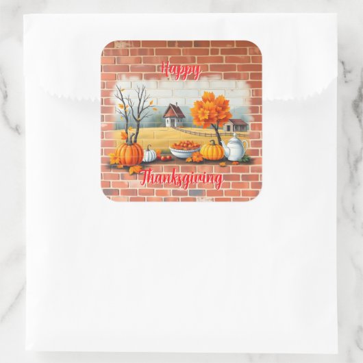 Prettig Thanksgiving Modern Mooie Herfst Vierkante Sticker (Tas)