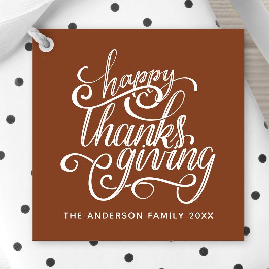 Prettig Thanksgiving Modern Script Oogst Bruin Bedankjes Labels