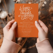 Prettig Thanksgiving Modern Script Oranje Diner Kaart