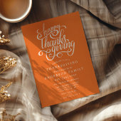 Prettig Thanksgiving Modern Script Oranje Diner Kaart