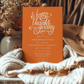 Prettig Thanksgiving Modern Script Oranje Diner Kaart