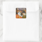 Prettig Thanksgiving Moppige Katten Pompoen Vierkante Sticker (Tas)