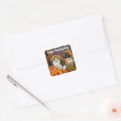 Prettig Thanksgiving Moppige Katten Pompoen Vierkante Sticker (Envelop)