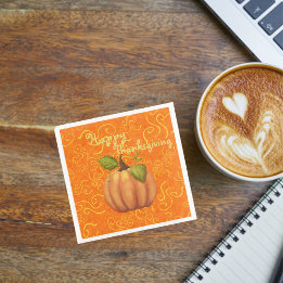 Prettig Thanksgiving Oranje en Gele Wervelingen  Servet