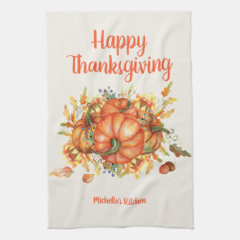 Prettig Thanksgiving Oranje Pompoenen Herfstblader Theedoek