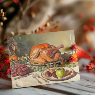 Prettig Thanksgiving Oude Vintage Kalkoen Diner Briefkaart
