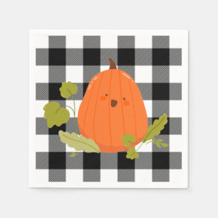 Prettig Thanksgiving Pompoen Op Plaid Servet