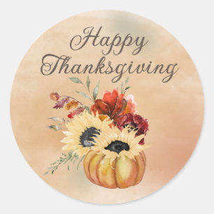 Prettig Thanksgiving Pompoen Zonnebloemen Botanisc Ronde Sticker