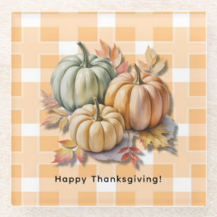 Prettig Thanksgiving Pompoenen & Herfstbladeren Glazen Onderzetter