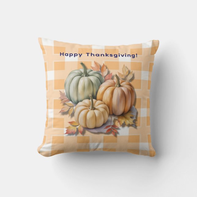 Prettig Thanksgiving Pompoenen & Herfstbladeren Kussen (Voorkant)