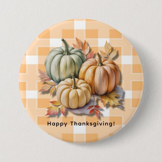 Prettig Thanksgiving Pompoenen & Herfstbladeren Ronde Button 7,6 Cm (Voorkant)