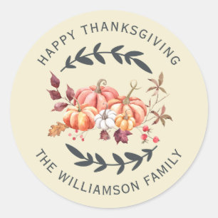 Prettig Thanksgiving Retouradres Off-Wit Ronde Sticker