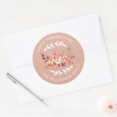 Prettig Thanksgiving Retouradres Stof Roze Ronde Sticker (Envelop)