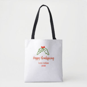 Prettig Thanksgiving rode groene bladeren kers naa Tote Bag