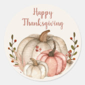 Prettig Thanksgiving Rustieke Boho Witte Pompoen Ronde Sticker (Voorkant)