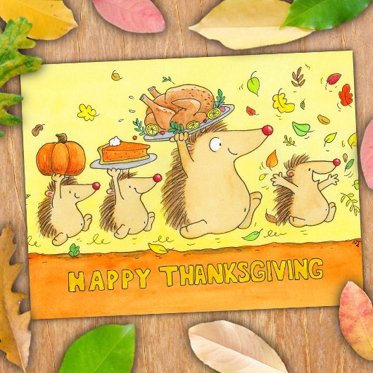 Prettig Thanksgiving Schattige Cartoon Egels Briefkaart