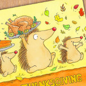 Prettig Thanksgiving Schattige Cartoon Egels Briefkaart