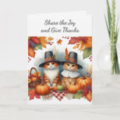 Prettig Thanksgiving Schattige Pelgrim Katten Vaka Feestdagen Kaart (Voorkant)