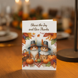 Prettig Thanksgiving Schattige Pelgrim Katten Vaka Feestdagen Kaart