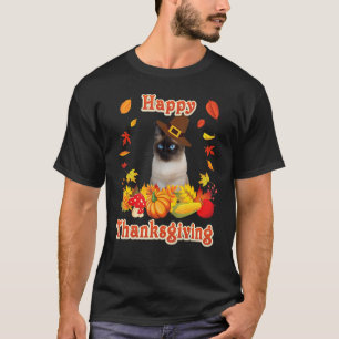 Prettig Thanksgiving Siamese Kat Ik Ben Dankbaar V T-shirt