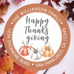 Prettig Thanksgiving Verbrand Oranje Retouradres Ronde Sticker