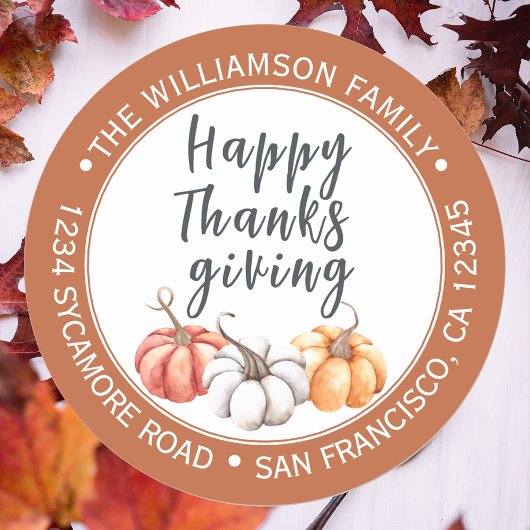 Prettig Thanksgiving Verbrand Oranje Retouradres  Ronde Sticker