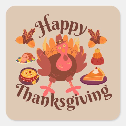 Prettig Thanksgiving Vierkante Sticker (Voorkant)