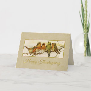 Prettig Thanksgiving Vintage vogels Feestdagen Kaart