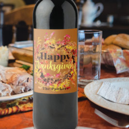 Prettig Thanksgiving Waterverf Herfstbladeren Kran Wijn Etiket