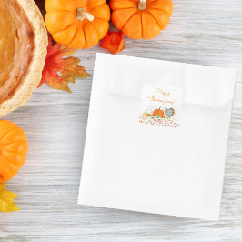 Prettig Thanksgiving Waterverf Pompoen & Kalkoen Vierkante Sticker