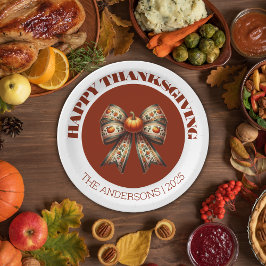 Prettig Thanksgiving wit& bruin cute elegant  Papieren Bordje