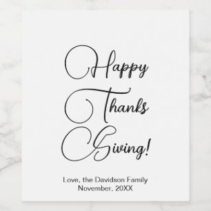 Prettig Thanksgiving zwart aangepast script elegan Wijn Etiket