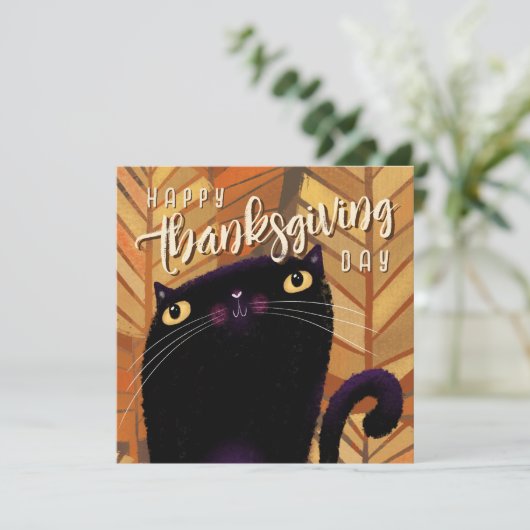 Prettig Thanksgiving Zwarte Kat Herfst Feestdagenkaart (Staand voorkant)