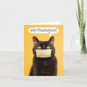 Prettig Thanksgivingpoes die praat door mondkapje Feestdagen Kaart