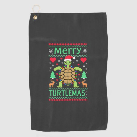 Prettig Turtlemas Kerstverlichting Cute Turtle Ker Golfhanddoek (Voorkant)