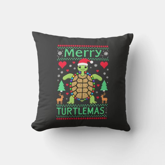 Prettig Turtlemas Kerstverlichting Cute Turtle Ker Kussen (Voorkant)