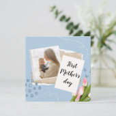 Prettig uw eerste moederdag bloem foto groet feestdagenkaart (Staand voorkant)