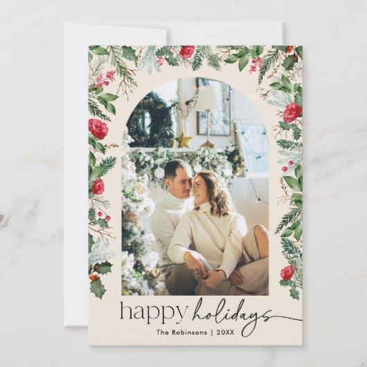 Prettig Vakantie 1 Foto Botanische Boog Modern Boh Feestdagenkaart (Voorkant)