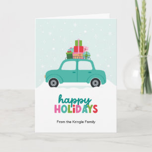 Prettig Vakantie Auto met Geschenken in Aqua Blauw Feestdagen Kaart