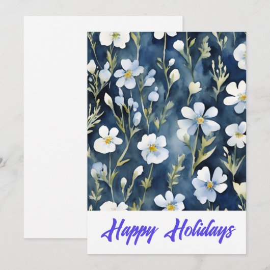 Prettig vakantie Bloemen Watercolor Vrolijk Kerstf Feestdagenkaart (Voorkant / Achterkant)