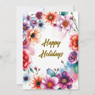 Prettig Vakantie Bloemen Waterverf Prettig Kerstfe Feestdagenkaart