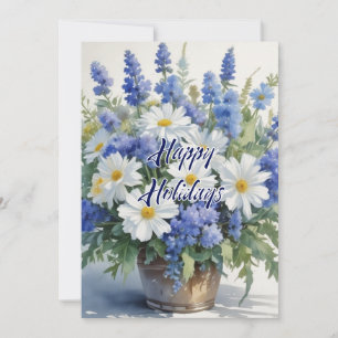 Prettig Vakantie Bloemen Waterverf Vrolijk Kerstfe Feestdagenkaart