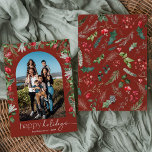 Prettig Vakantie Bourgondië Botanische Boog 1 Foto Feestdagenkaart<br><div class="desc">Deze collectie bevat waterverf rode bloemen,  bessen & wintergroen met moderne & elegante typografie,  met een winter botanisch patroon op de achterkant.</div>