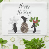 Prettig Vakantie Cute Grappige Kerst Pinguïn Theedoek (Gevouwen)