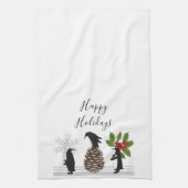 Prettig Vakantie Cute Grappige Kerst Pinguïn Theedoek (Verticaal)