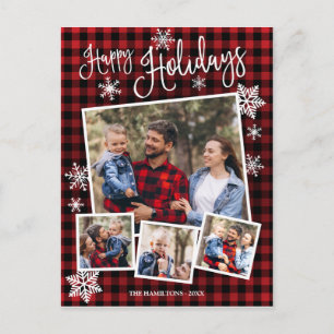 Prettig Vakantie Cute Sneeuwvlok Rustic 4 Foto's Briefkaart
