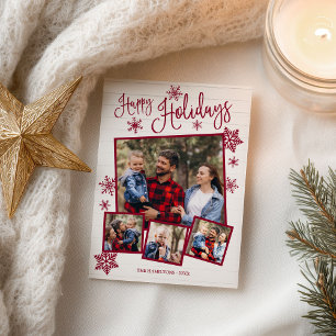 Prettig Vakantie Cute Sneeuwvlok Rustic 4 Foto's Briefkaart
