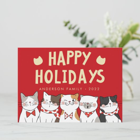 Prettig Vakantie Feestelijke Grappige Katten Die K Feestdagenkaart (Staand voorkant)